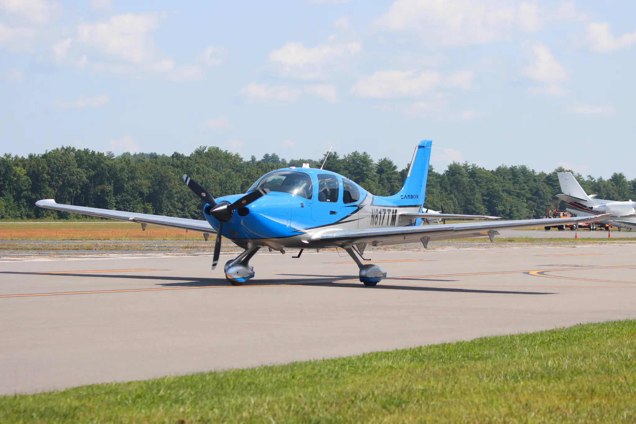 Skyline Flight Cirrus SR22 N817TM taxiing at a Northeast US airport